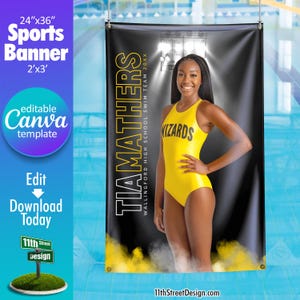 Swimming Banner Canva Template, Design Your Own Custom Senior Swim Team Sports Banners in Canva, Swimming Background, Under The Lights