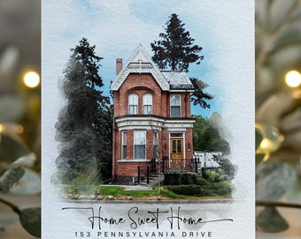 Custom Realtor Closing Gift, Personalized Home Portrait from Photo, Watercolor House Painting, Real Estate Client Gift, New Home Keepsake