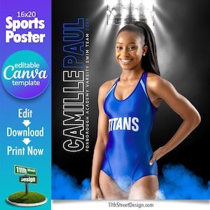 Swimming Poster Canva Template, Design Your Own Custom Senior Swim Team Sports Posters in Canva, Swimming Background, Under The Lights