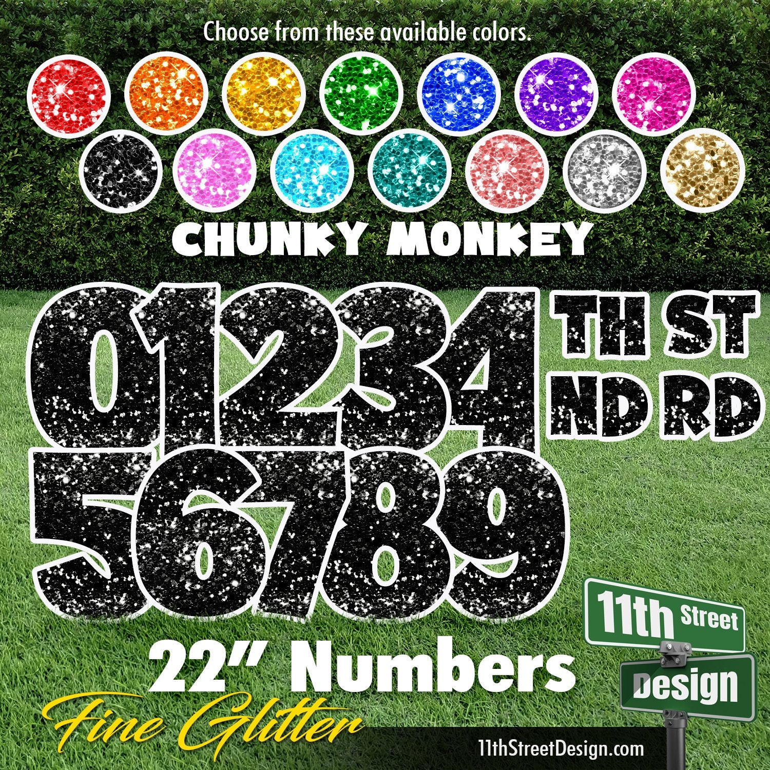 22" Yellow Yard Sign Number Set includes 09 plus st, nd, rd, th, Big