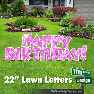 Happy Birthday Hot Pink Glitter 24 Tall Letters With 2 Cupcakes /& 2 Gift Boxes Corrugated Plastic