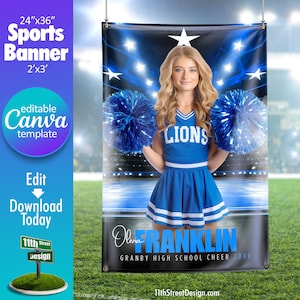 Cheerleader Banner Canva Template, Design Your Own Custom Senior Cheer Team Sports Banners in Canva, Cheerleading Background, Stadium Lights