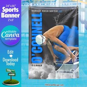 Swimming Banner Canva Template, Design Your Own Custom Senior Swim Team Sports Banners in Canva, Swimming Background, Sports Legends