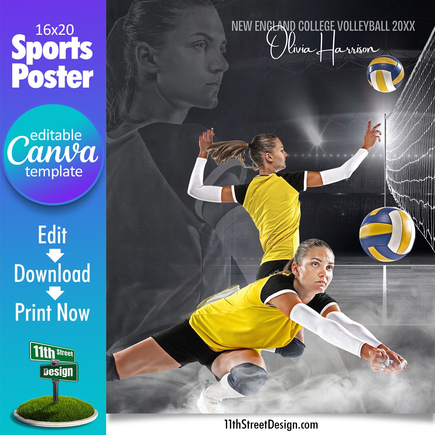 Volleyball Poster Canva Template, Design Your Own Custom Senior Volleyball Team Sports Posters in Canva, Volleyball Background, Dream Weaver