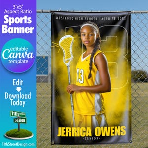 Lacrosse Banner Canva Template, Design Your Own Custom Senior Lacrosse Team Sports Banners in Canva, Lacrosse Background, The GOAT