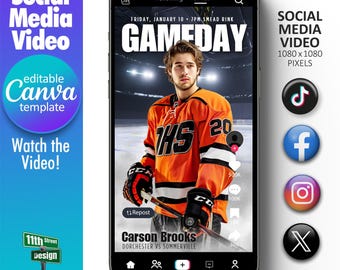 Plantilla de video de Canva para redes sociales para el día del partido de hockey, diseñe sus propias publicaciones de Instagram, Facebook, Twitter y TikTok sobre su equipo deportivo, pista de hockey 360
