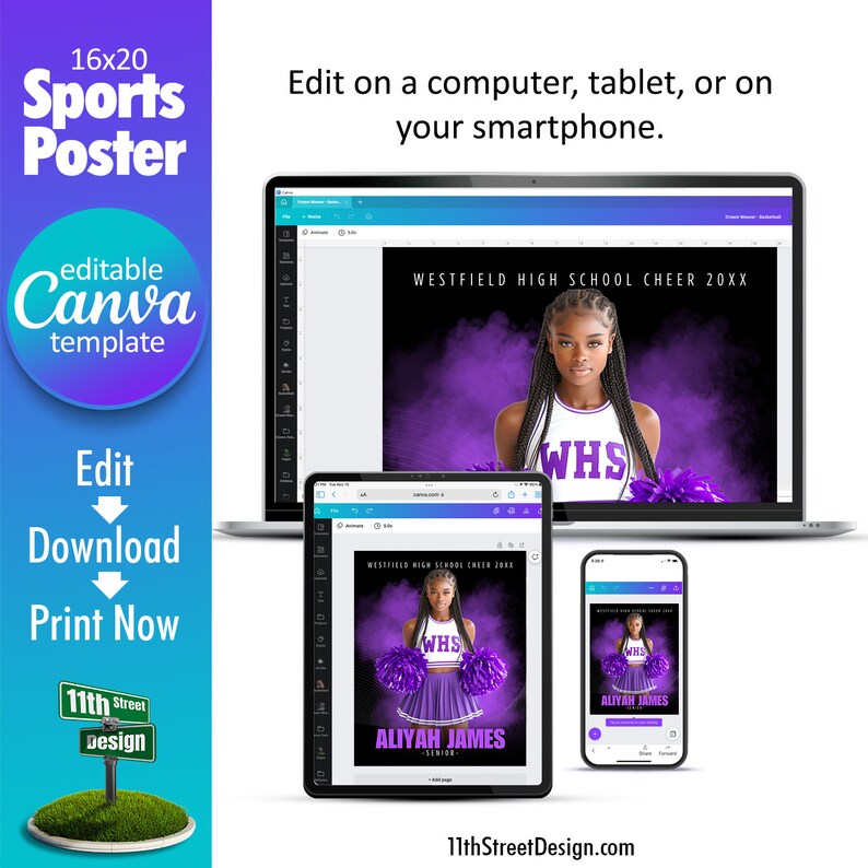 Cheerleader Poster Canva Template, Design Your Own Custom Senior Cheer