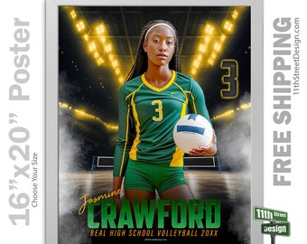Custom-Printed Volleyball Poster, High School Senior Night Sports Poster, Personalized Homecoming Poster Prints, Stadium Lights