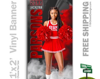 Custom-Printed Vinyl Cheer Banner, Weatherproof High School Senior Night Sports Poster, Personalized Team Photo Banners, Sports Legends