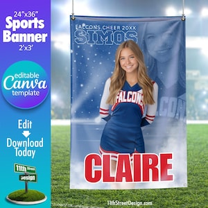 Cheerleader Banner Canva Template, Design Your Own Custom Senior Cheer Team Sports Banners in Canva, Cheerleading Background, Nitro Fusion