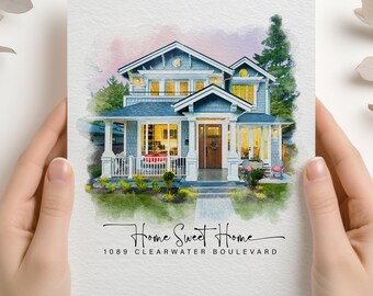 Custom Parents House Portrait, Gift for Mom and Dad, Watercolor House Painting from Photo, Family Home Keepsake, Meaningful Gift