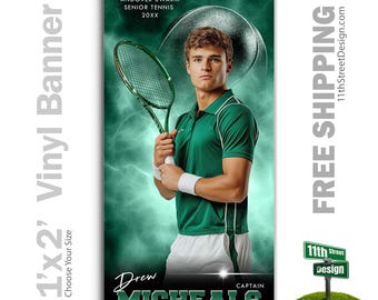 Custom-Printed Vinyl Tennis Banner, Weatherproof High School Senior Night Sports Poster, Personalized Team Photo Banners, Electric Explosion