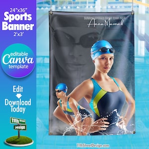Swimming Banner Canva Template, Design Your Own Custom Senior Swim Team Sports Banners in Canva, Swimming Background, Dream Weaver
