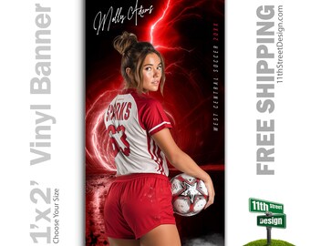 Custom-Printed Vinyl Soccer Banner, Weatherproof High School Senior Night Sports Poster, Personalized Team Photo Banners, Lightning Tunnel