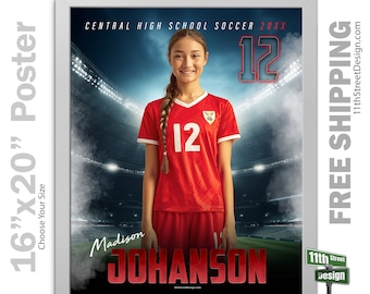 Custom-Printed Soccer Poster, High School Senior Night Sports Poster, Personalized Homecoming Poster Prints, Stadium Lights