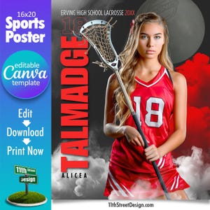 Modelo de pôster de lacrosse Canva, crie seus próprios pôsteres esportivos de equipe de lacrosse sênior personalizados no Canva, plano de fundo de lacrosse, lendas esportivas