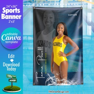 Swimming Banner Canva Template, Design Your Own Custom Senior Swim Team Sports Banners in Canva, Swimming Background, Reflection