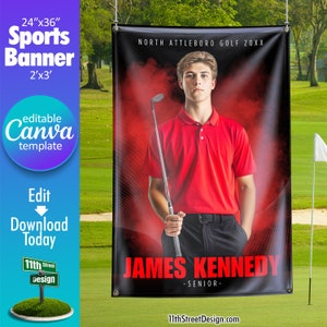 Golf Banner Canva Template, Design Your Own Custom Senior Golf Team Sports Banners in Canva, Golf Background, The GOAT
