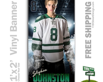 Custom-Printed Vinyl Hockey Banner, Weatherproof High School Senior Night Sports Poster, Personalized Team Photo Banners, Stadium Lights