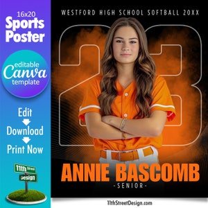 Softball Poster Canva Template, Design Your Own Custom Senior Softball Team Sports Posters in Canva, Softball Background, The GOAT
