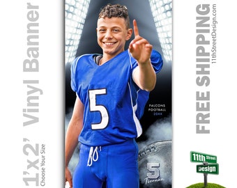 Custom-Printed Vinyl Football Banner, Weatherproof High School Senior Night Sports Poster, Personalized Team Photo Banners, Smokey Lights