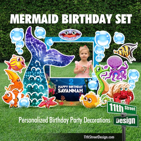 Personalized Mermaid Birthday Party Lawn Decorations, Photo Frame Yard Sign  Set, Mermaid Party Theme Signs, Yard Card Business Supplier 