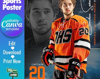 Hockey Poster Canva Template, Design Your Own Custom Senior Hockey Team Sports Posters in Canva, Hockey Background, Reflection