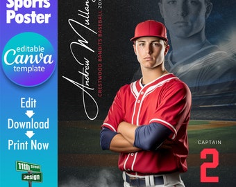 Baseball Poster Canva Template, Design Your Own Custom Senior Baseball Team Sports Posters in Canva, Baseball Background, Reflection