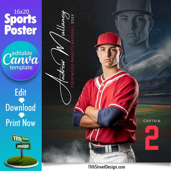 Baseball Poster Canva Template, Design Your Own Custom Senior Baseball Team Sports Posters in Canva, Baseball Background, Reflection