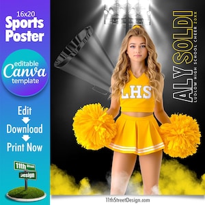 Cheerleader Poster Canva Template, Design Your Own Custom Senior Cheer Team Sport Poster in Canva, Cheerleading Background, Under the Lights