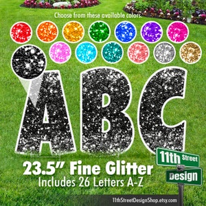 23.5" Fine Glitter Luckiest Guy Font A-Z Alphabet Yard Sign Letters, 26-Letter Lawn Signs, Big Lawn Letters, Yard Card Business Supplier