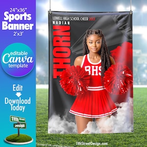 Cheerleader Banner Canva Template, Design Your Own Custom Senior Cheer Team Sports Banners in Canva, Cheerleading Background, Sports Legends