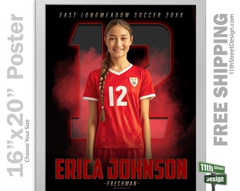 Custom-Printed Soccer Poster, High School Senior Night Sports Poster, Personalized Homecoming Poster Prints, The GOAT