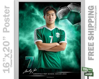 Custom-Printed Soccer Poster, High School Senior Night Sports Poster, Personalized Homecoming Poster Prints, Electric Explosion