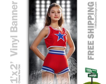 Custom-Printed Vinyl Cheer Banner, Weatherproof High School Senior Night Sports Poster, Personalized Team Photo Banners, Side Lights