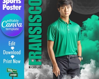 Golf Poster Canva Template, Design Your Own Custom Senior Golf Team Sports Posters in Canva, Golf Background, Sports Legends