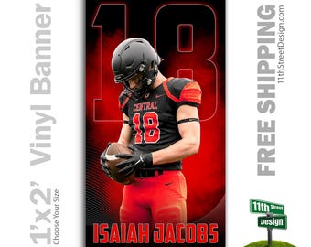 Custom-Printed Vinyl Football Banner, Weatherproof High School Senior Night Sports Poster, Personalized Team Photo Banners, The GOAT
