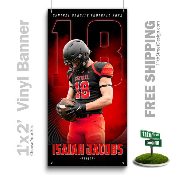 Custom-Printed Vinyl Football Banner, Weatherproof High School Senior Night Sports Poster, Personalized Team Photo Banners, The GOAT