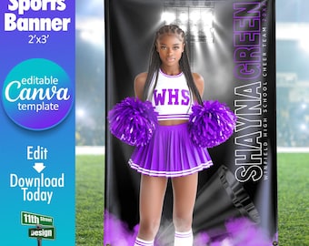 Cheerleader Banner Canva Template, Design Your Own Custom Senior Cheer Team Banners in Canva, Cheerleading Background, Under The Lights