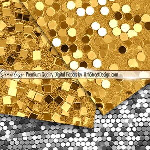 Seamless Gold & Silver Glitter Digital Paper Pattern Backgrounds ...