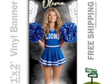 Custom-Printed Vinyl Cheer Banner, Weatherproof High School Senior Night Sports Poster, Personalized Team Photo Banners, Smokey Lights