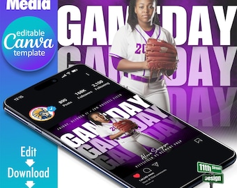 Softball Game Day Social Media Canva Template, Design Your Own Sports Team Instagram, Facebook & (X) Twitter Match Day Posts, The GOAT