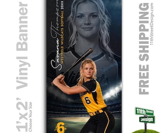 Custom-Printed Vinyl Softball Banner, Weatherproof High School Senior Night Sports Poster, Personalized Team Photo Banners, Reflection