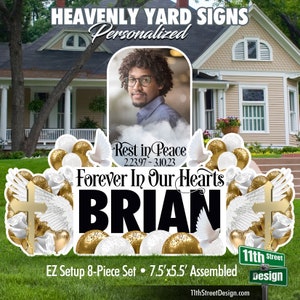Personalized Heavenly Birthday Photo Lawn Signs, Perfect for Memorial Services, Weatherproof for Outside Displays