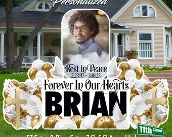Personalized Heavenly Birthday Photo Lawn Signs, Perfect for Memorial Services, Weatherproof for Outside Displays