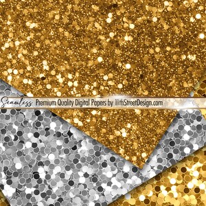 Seamless Gold & Silver Glitter Digital Paper Pattern Backgrounds ...