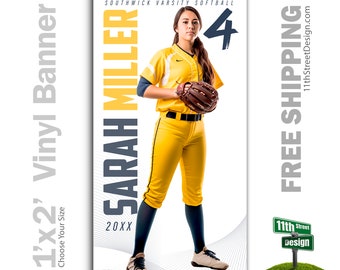 Custom-Printed Vinyl Softball Banner, Weatherproof High School Senior Night Sports Poster, Personalized Team Photo Banners, The MVP