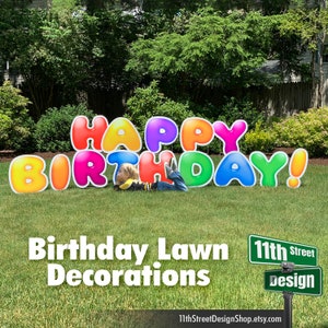 Happy Birthday Party Lawn Decorations, Fun Yard Signs, Adult or Child Birthday Party Greeting, Colorful Lawn Letters, Yard Card Rental Set