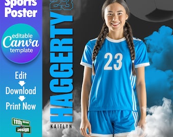 Soccer Poster Canva Template, Design Your Own Custom Senior Soccer Team Sports Posters in Canva, Soccer Background, Sports Legends