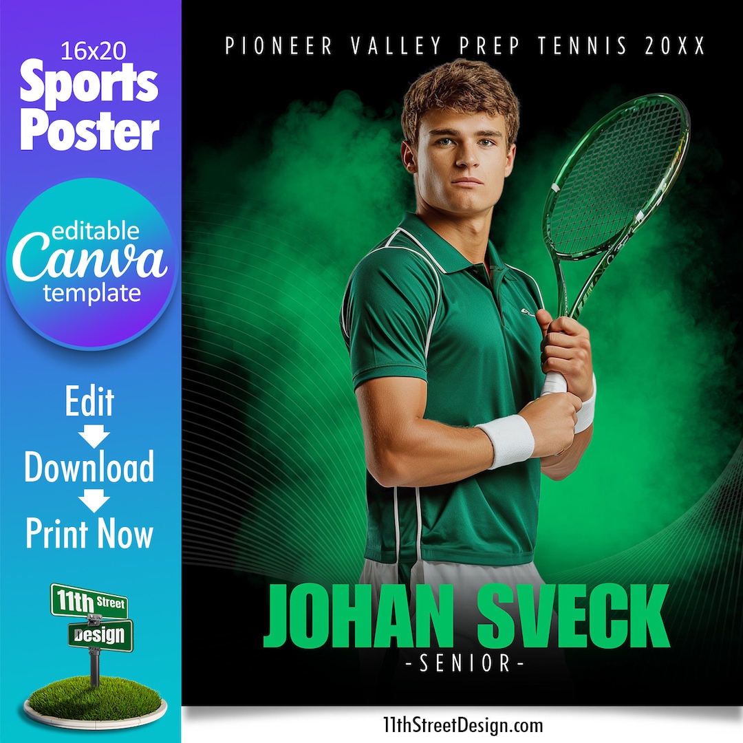 Tennis Poster Canva Template, Design Your Own Custom Senior Tennis Team ...